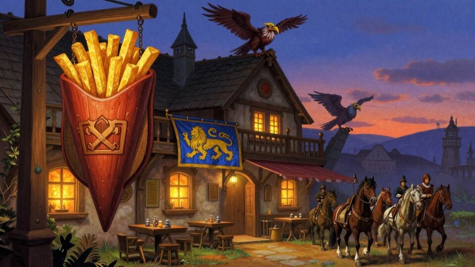 La taverne du Snack Bar chez Léon au crépuscule